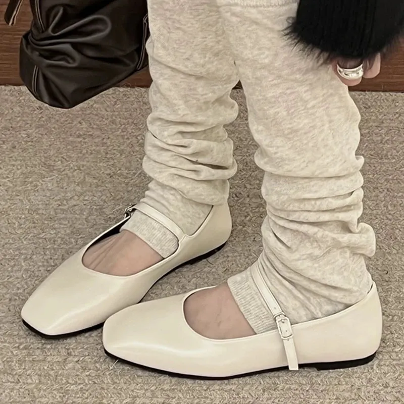 2025 Women Mary Jane Shoes Sandals Fashion Buckle Strap Female Footwear Slides Square Toe Soft Sole Ladies Lolita Shoes