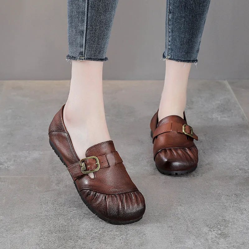 Babakud Women Spring Retro Genuine Leather Soft Sole Casual Flats