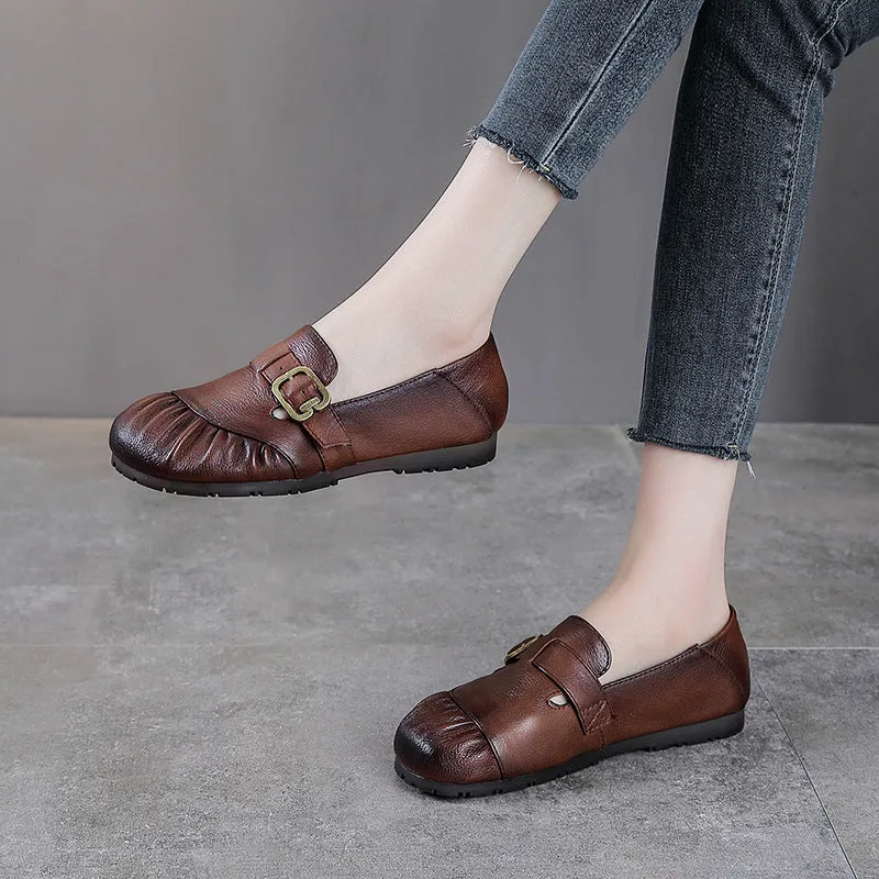 Babakud Women Spring Retro Genuine Leather Soft Sole Casual Flats
