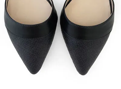 Black jute d'Orsay ballet flats with black leather details