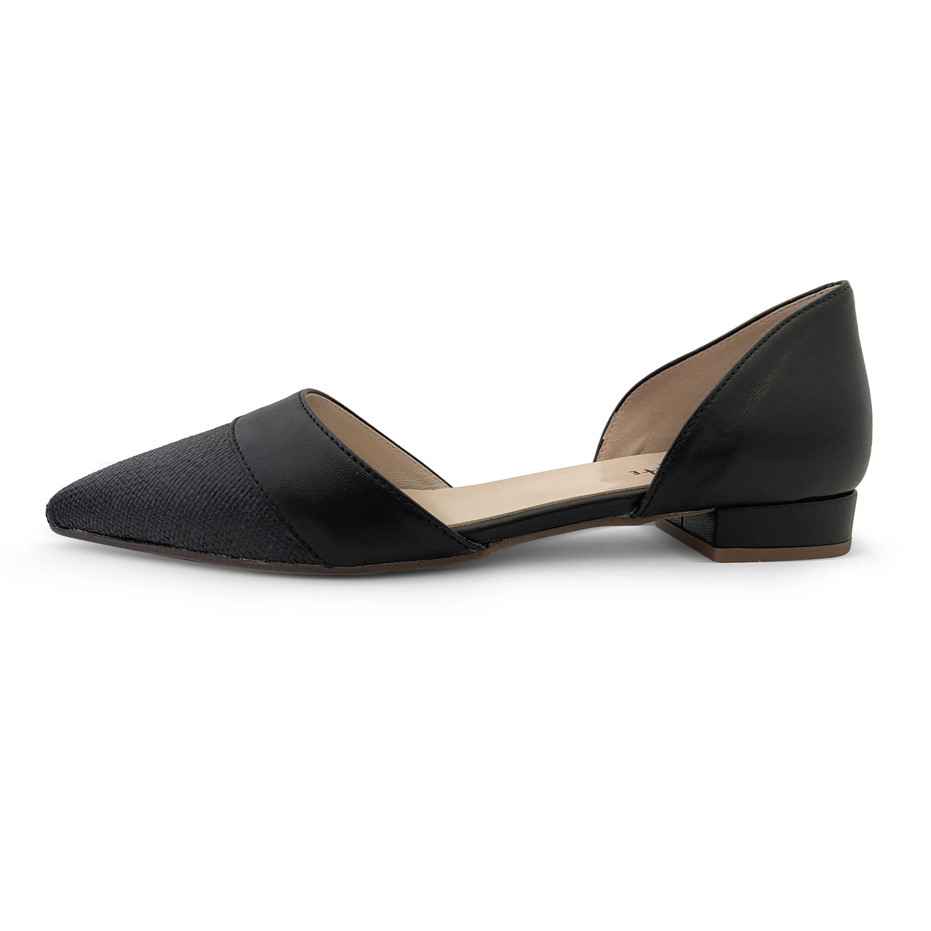 Black jute d'Orsay ballet flats with black leather details