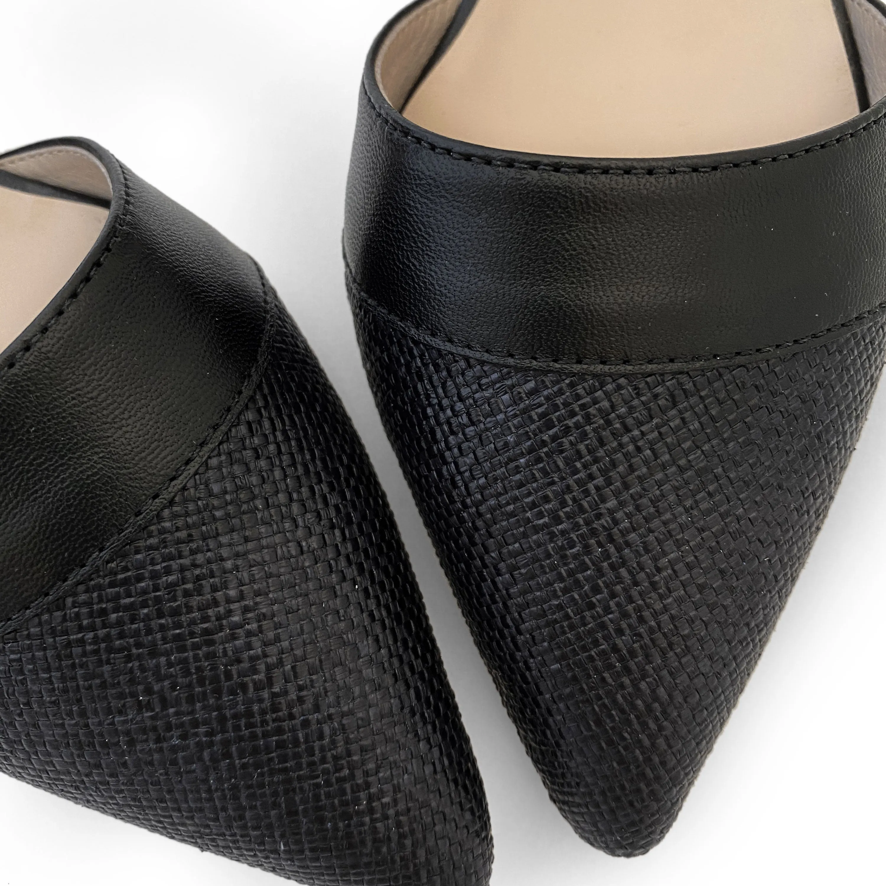 Black jute d'Orsay ballet flats with black leather details
