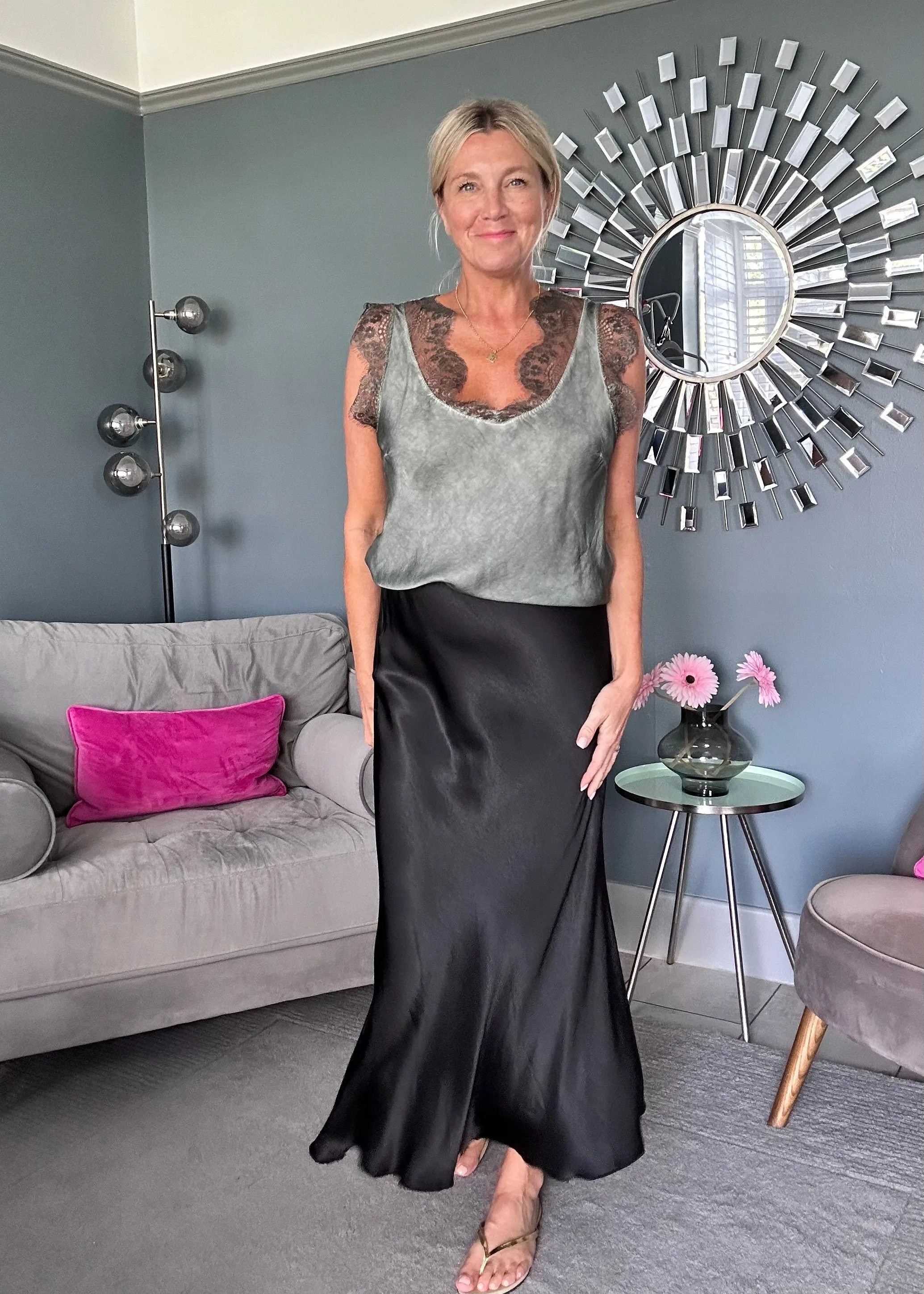 Bronze Satin Slip Skirt