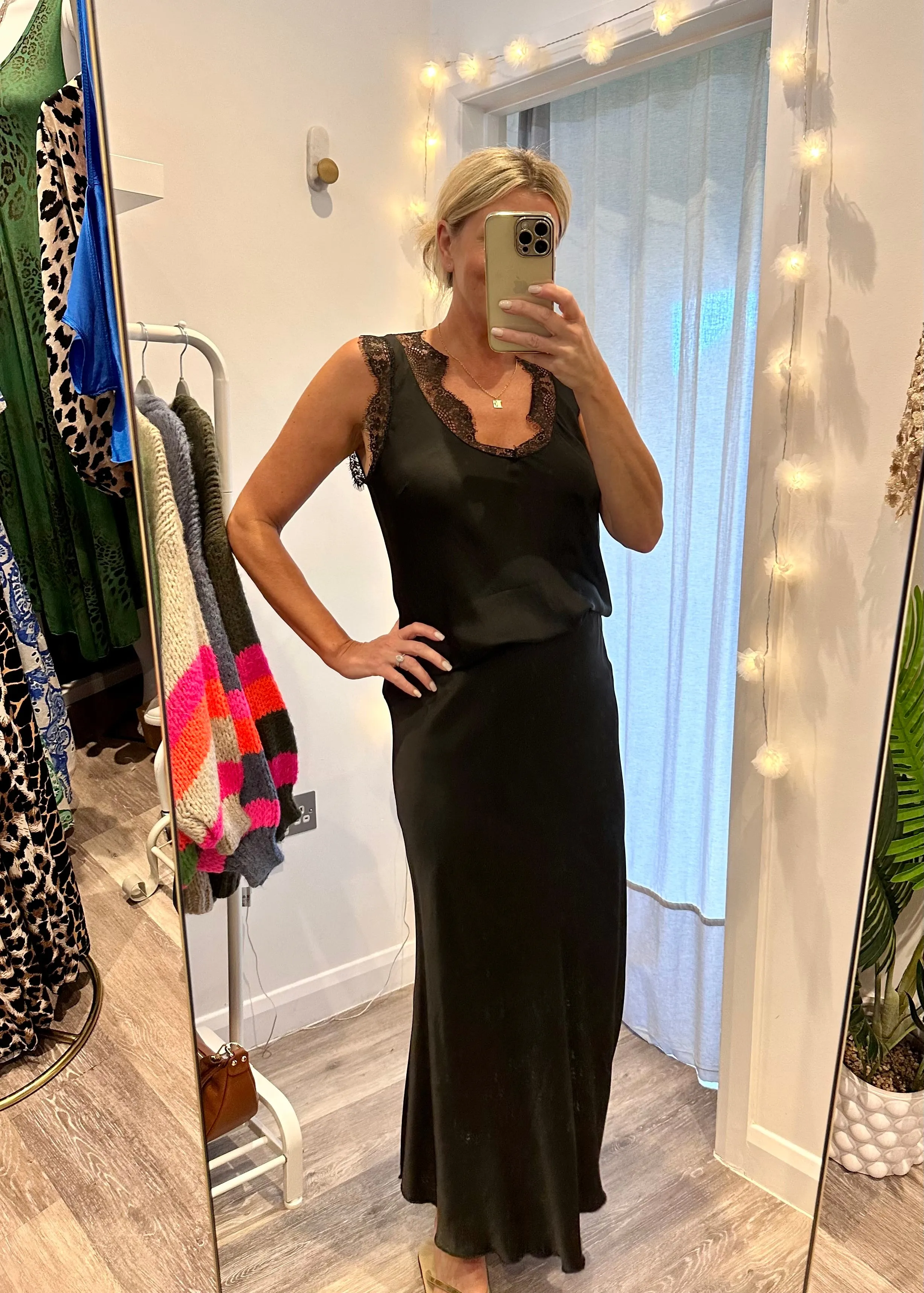 Bronze Satin Slip Skirt