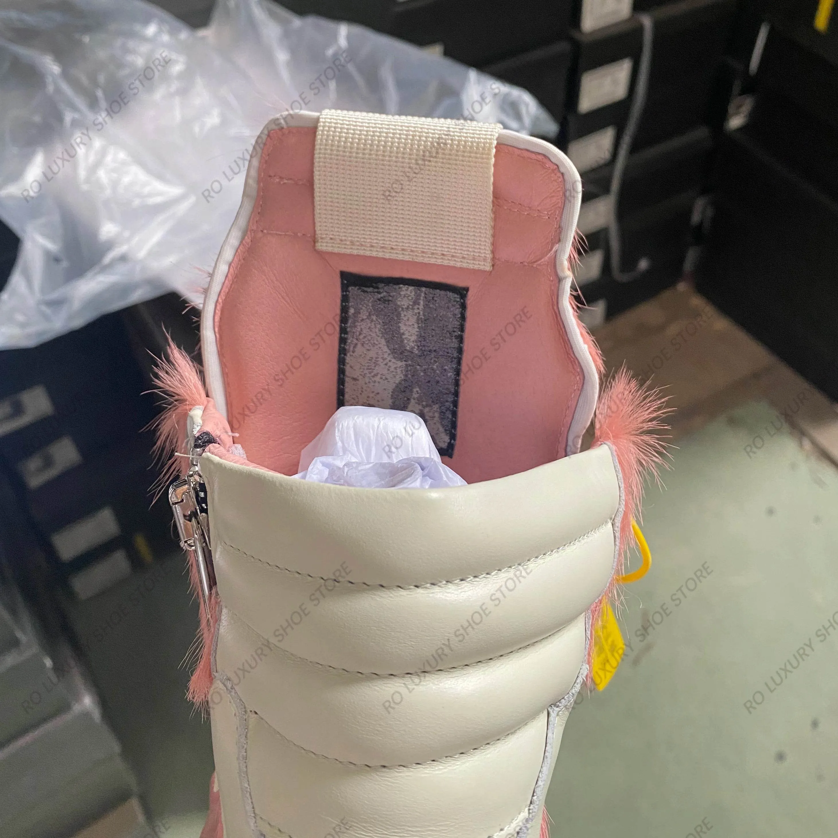 Casual Designer Horse Fur Women Ankle Boot High Top Men Sneaker Leather Geobasket Pink Zipper Quality Thick-sole Platform Shoe