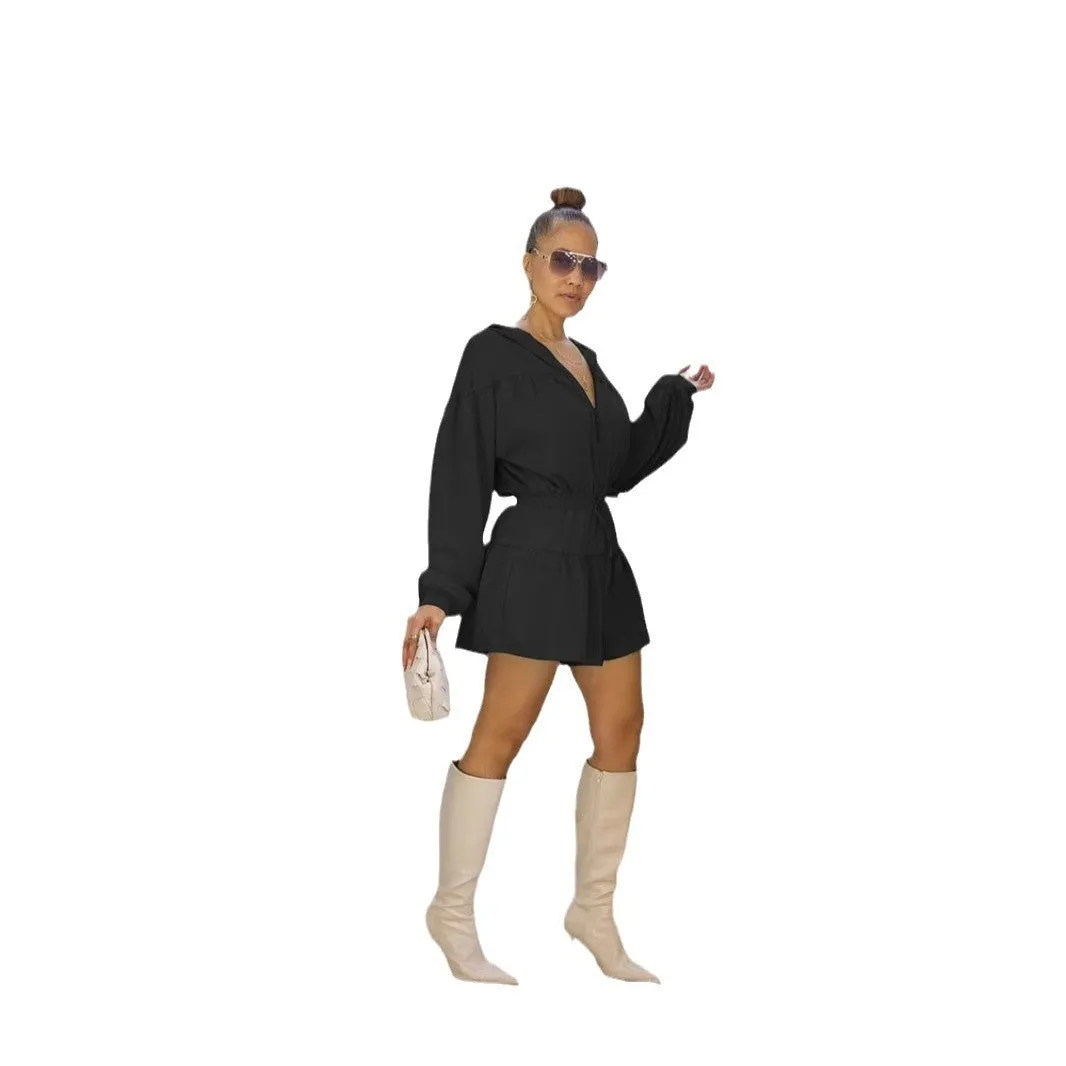 Chic Long Sleeve Hooded Drawstring Jumpsuit for Effortless Casual Style