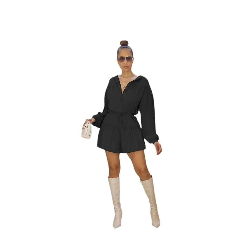 Chic Long Sleeve Hooded Drawstring Jumpsuit for Effortless Casual Style
