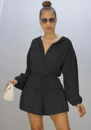 Chic Long Sleeve Hooded Drawstring Jumpsuit for Effortless Casual Style