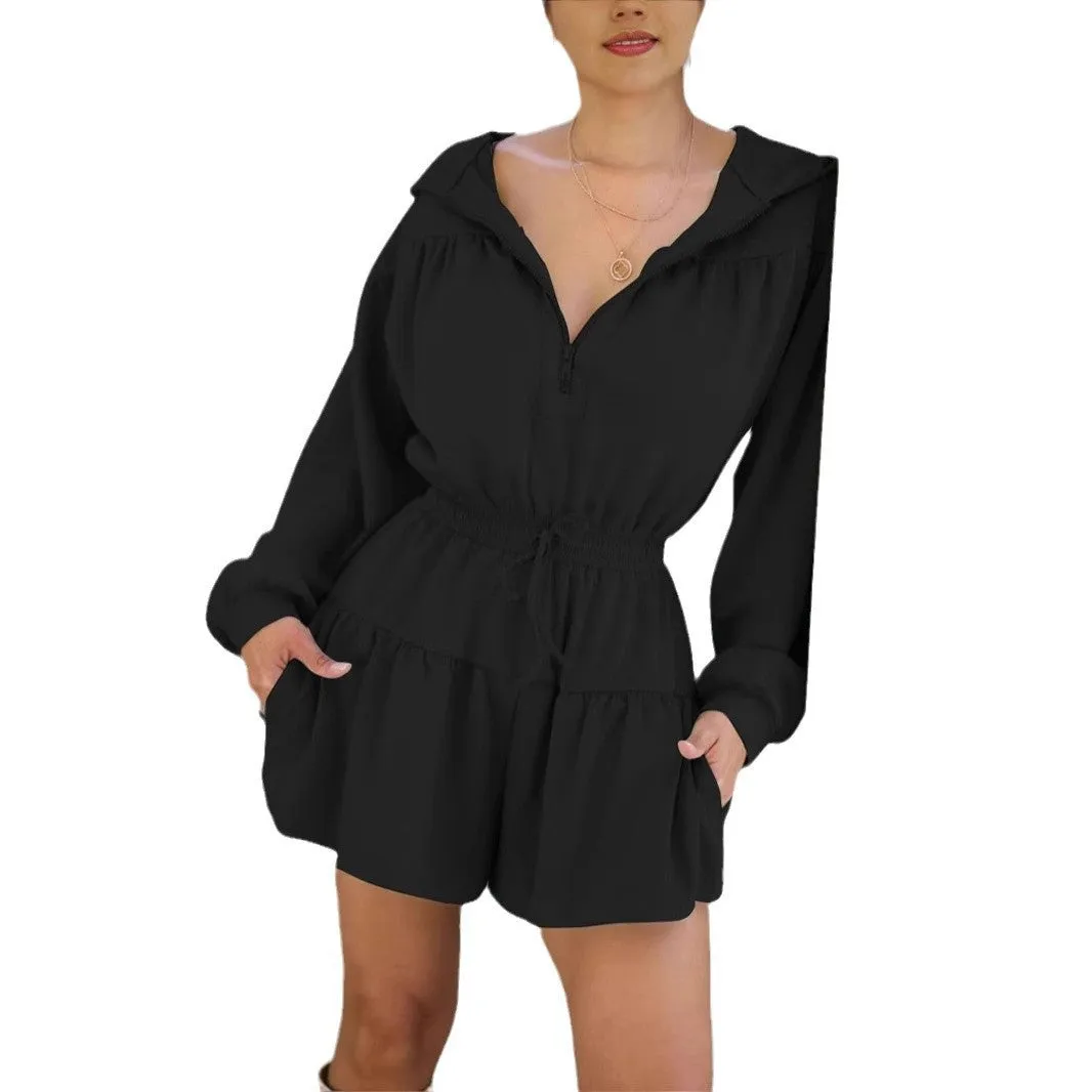 Chic Long Sleeve Hooded Drawstring Jumpsuit for Effortless Casual Style