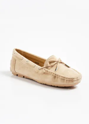 Chic suede-look loafers with bow