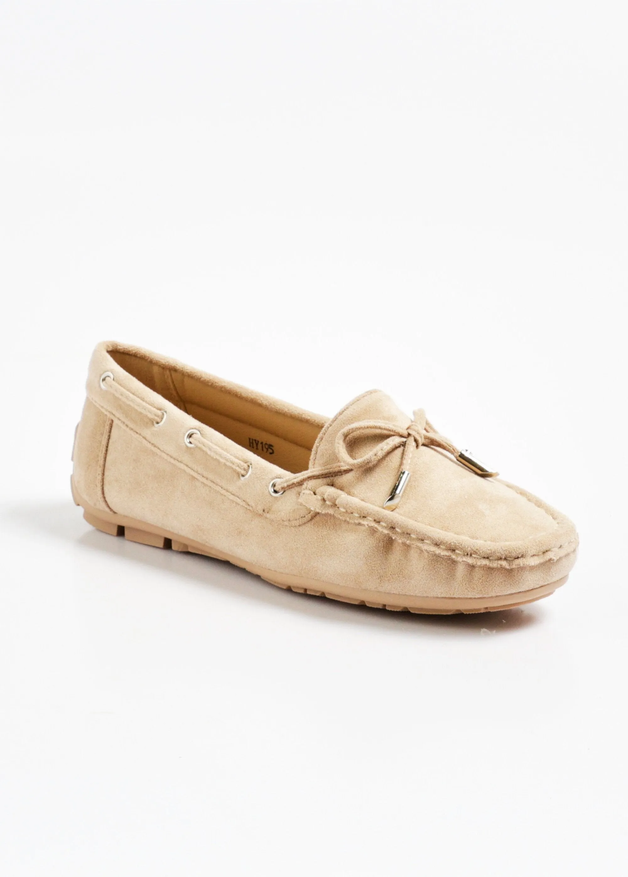 Chic suede-look loafers with bow