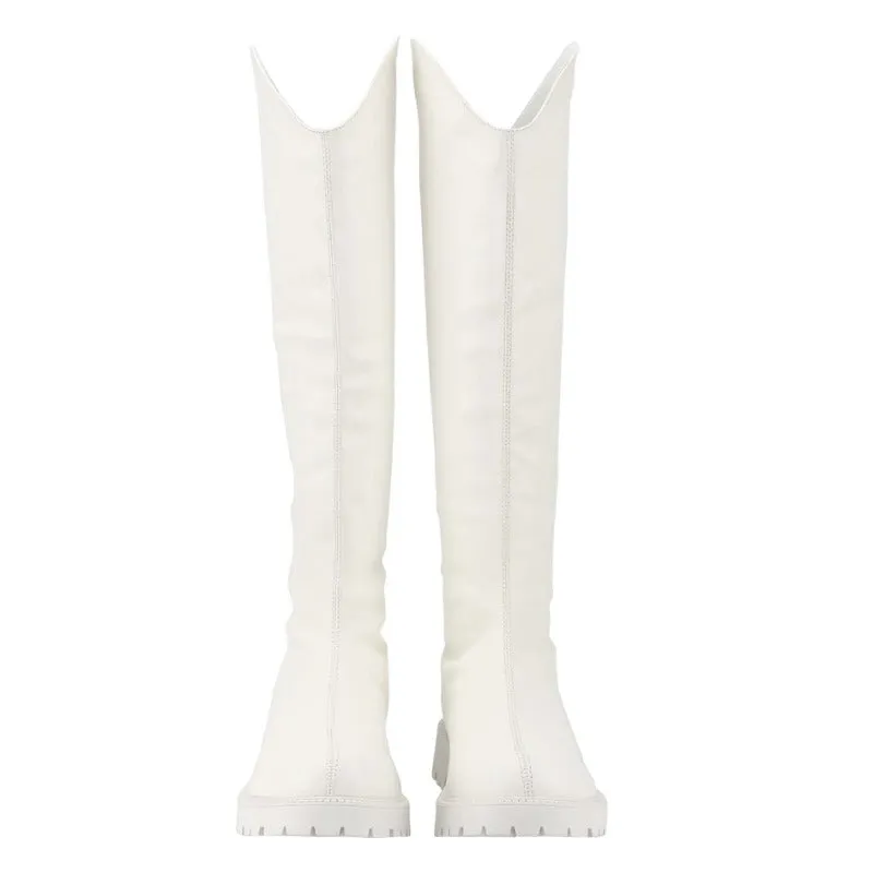 Chic Womens Tall Boots Round Toe Low Heel Comfort