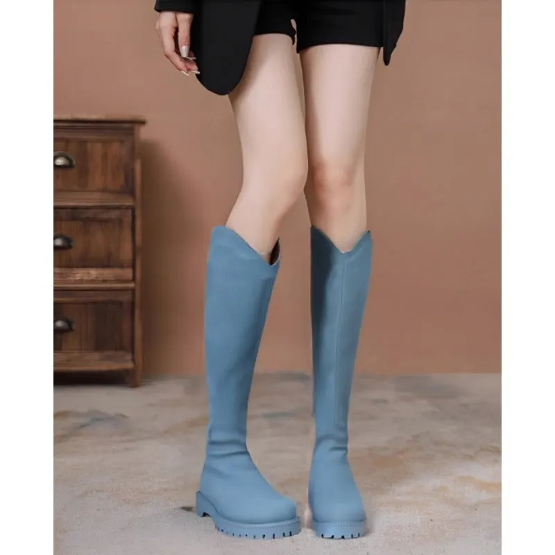 Chic Womens Tall Boots Round Toe Low Heel Comfort