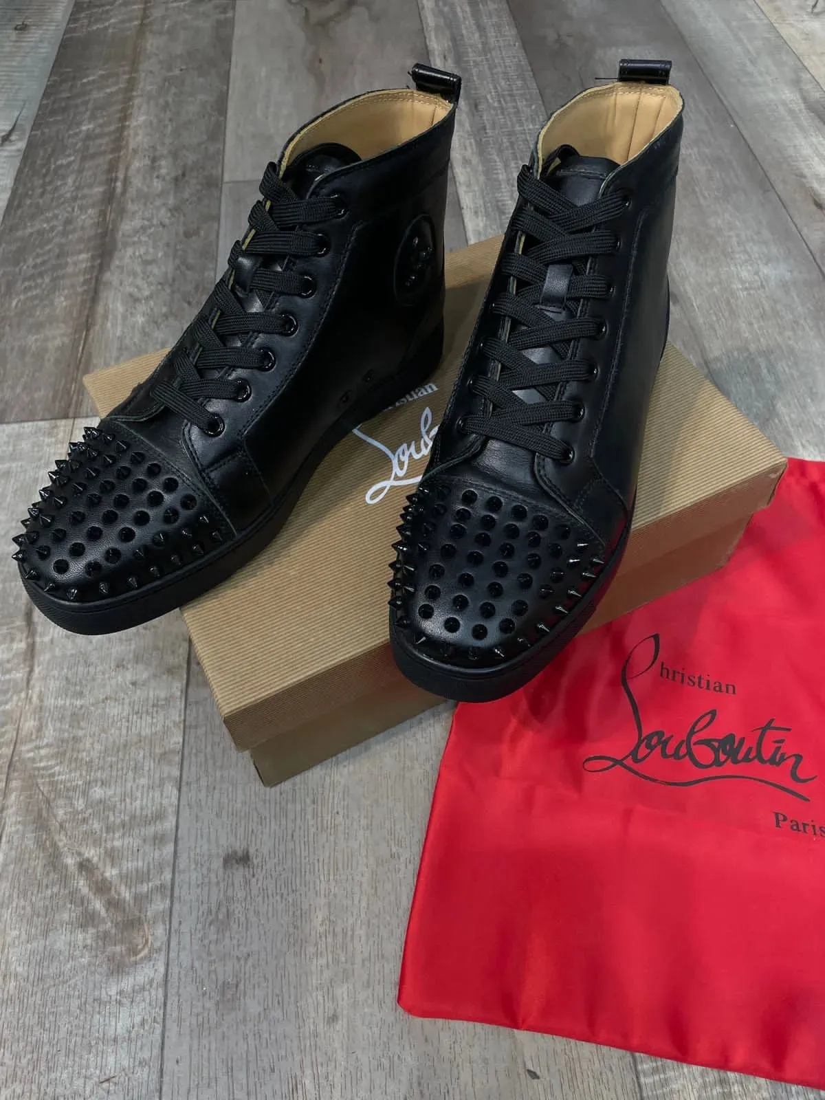 CHRISTIAN LOUBOUTIN || Lou Spikes High Top Black Sneaker (Men)