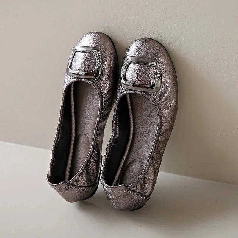 Comfort Slip-On Ladies Shoes New Leather Women Flats Round Toe Flat Shoes