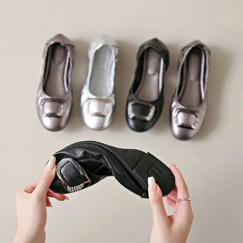Comfort Slip-On Ladies Shoes New Leather Women Flats Round Toe Flat Shoes