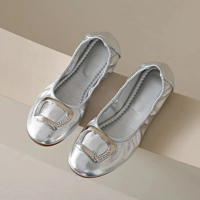 Comfort Slip-On Ladies Shoes New Leather Women Flats Round Toe Flat Shoes