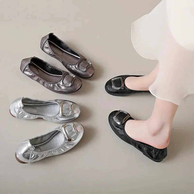 Comfort Slip-On Ladies Shoes New Leather Women Flats Round Toe Flat Shoes