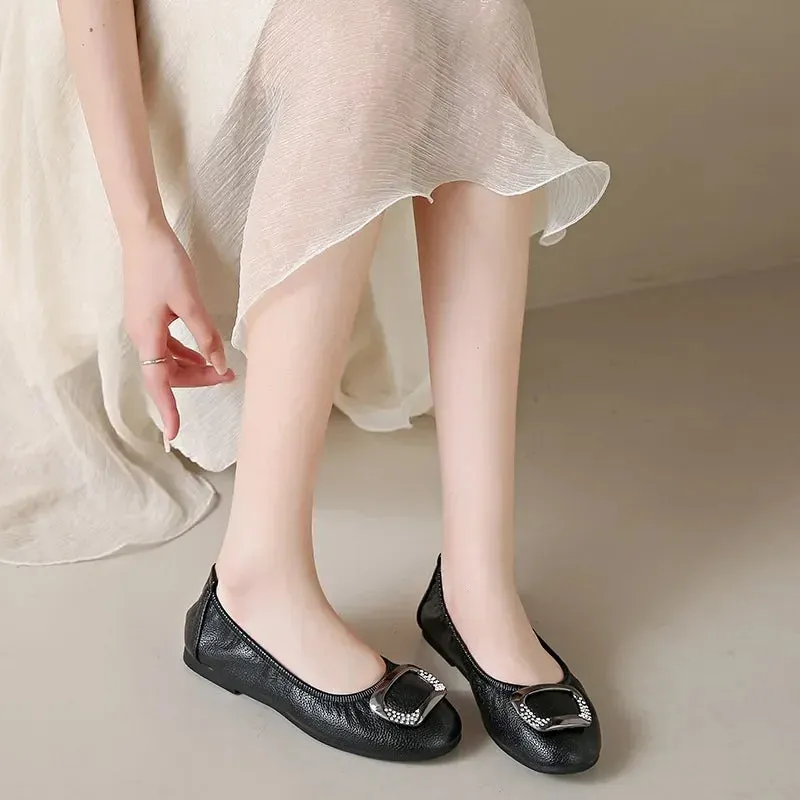 Comfort Slip-On Ladies Shoes New Leather Women Flats Round Toe Flat Shoes