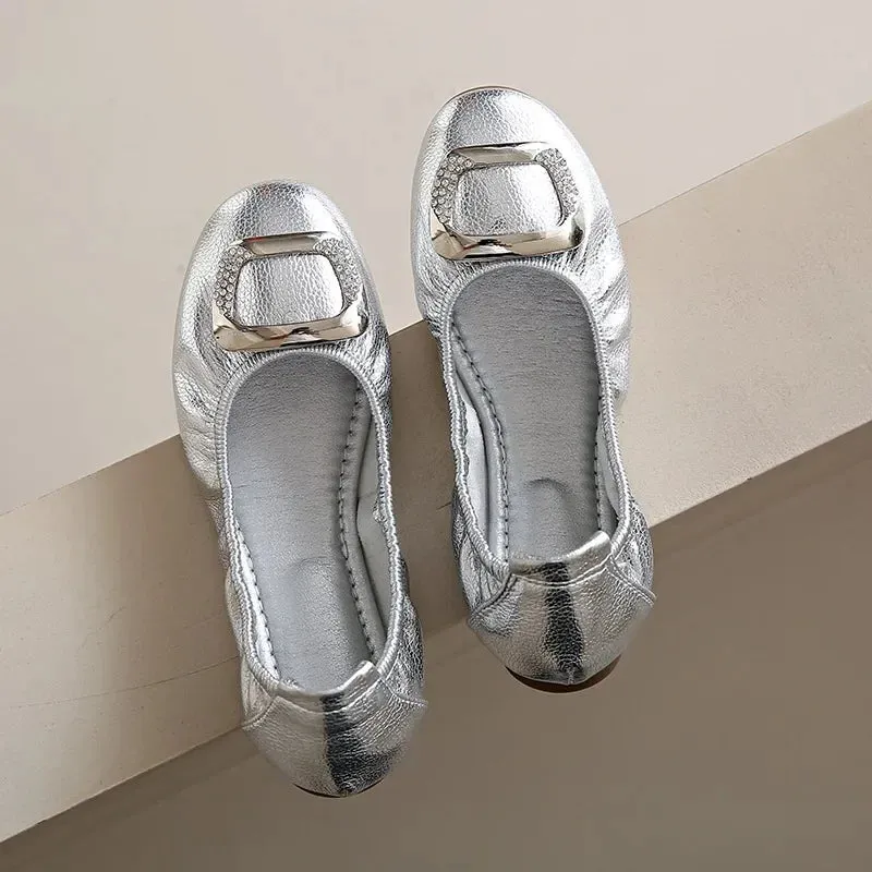 Comfort Slip-On Ladies Shoes New Leather Women Flats Round Toe Flat Shoes