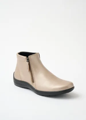 Comfort width zipped low boots in fancy leather