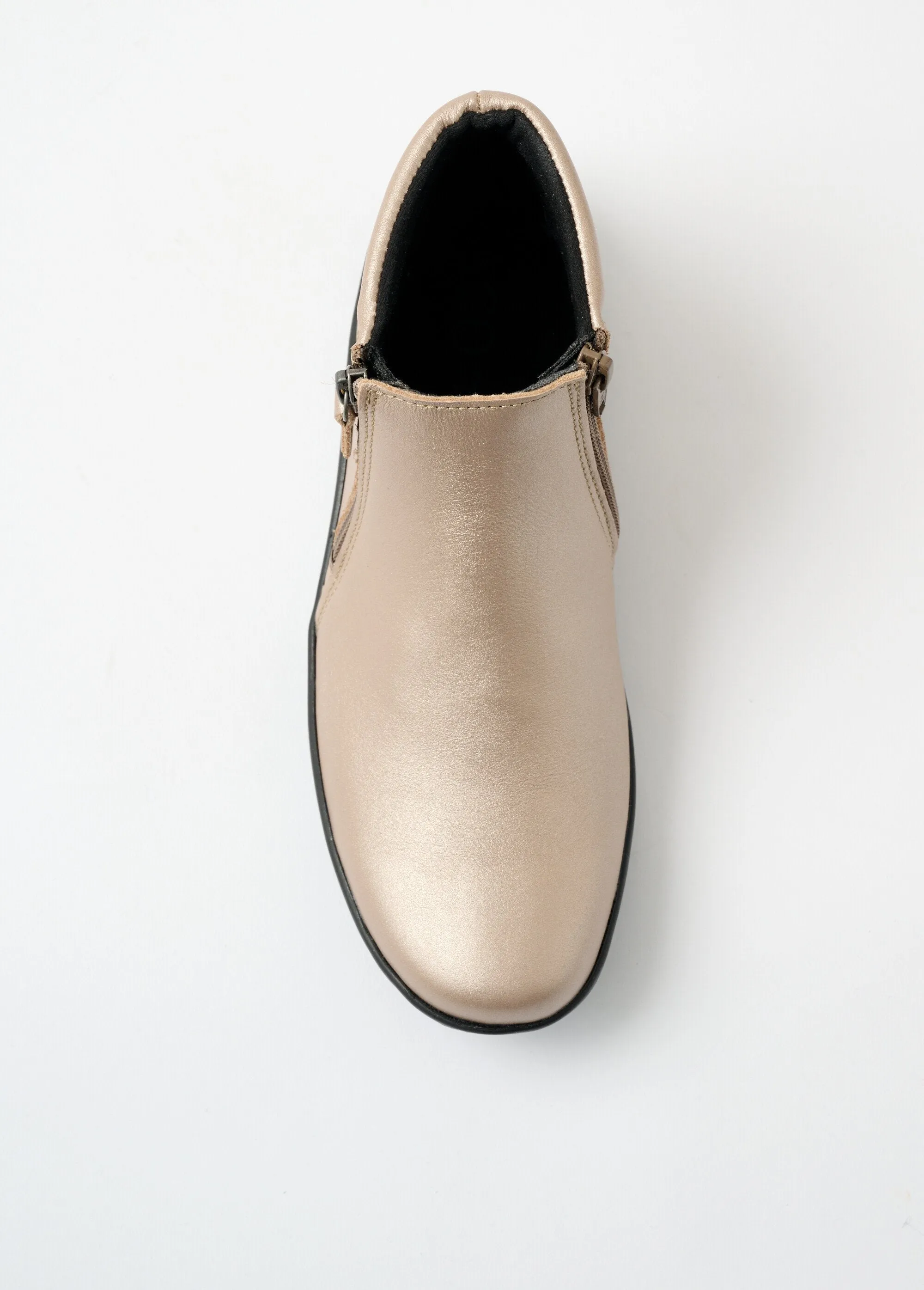 Comfort width zipped low boots in fancy leather