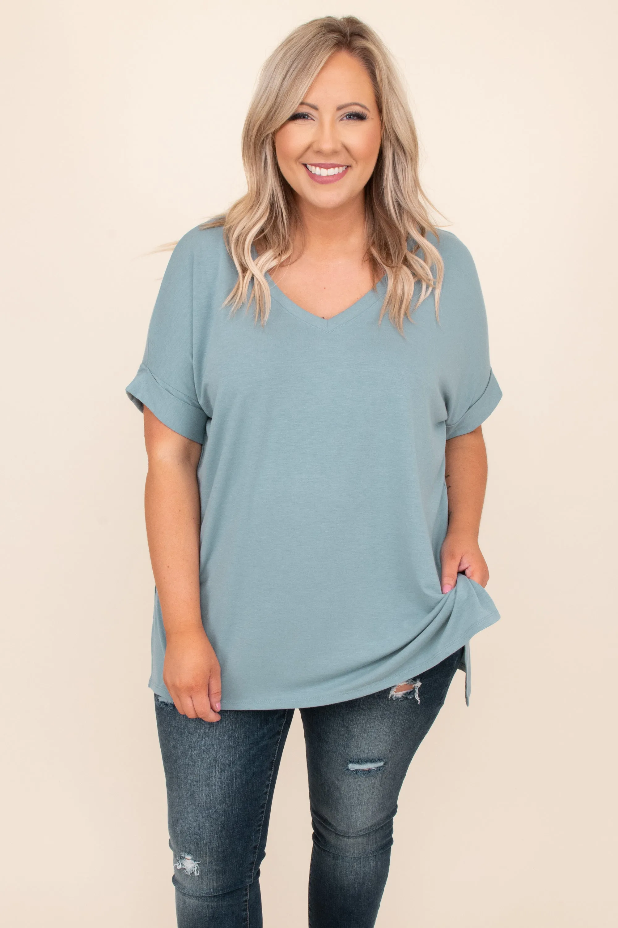 Comfy Travels Top, Blue Grey