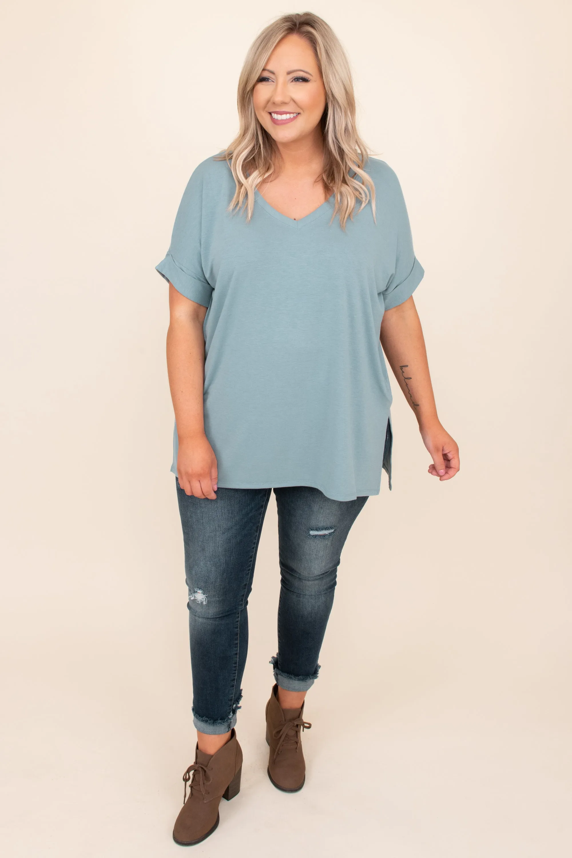 Comfy Travels Top, Blue Grey