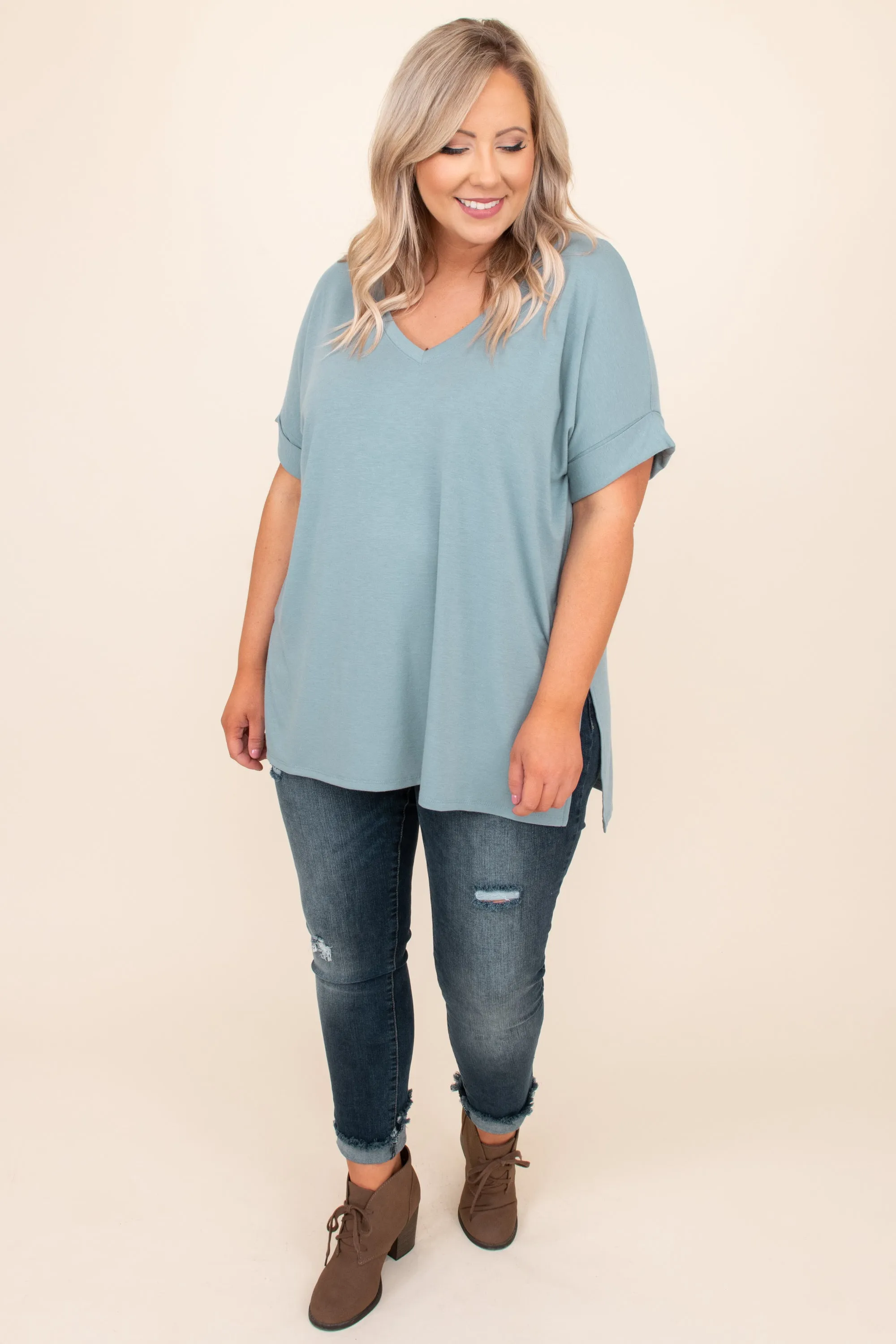 Comfy Travels Top, Blue Grey