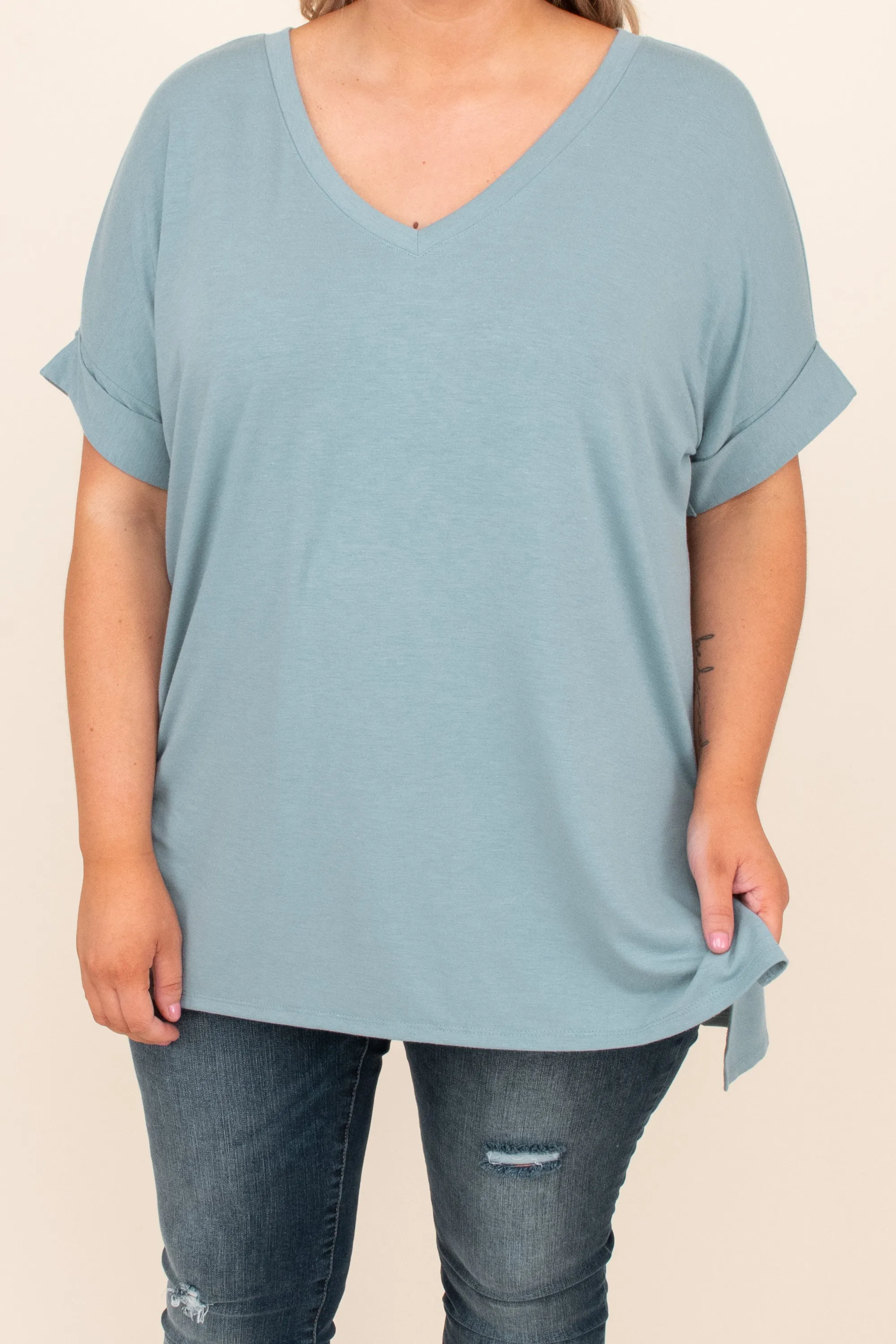 Comfy Travels Top, Blue Grey