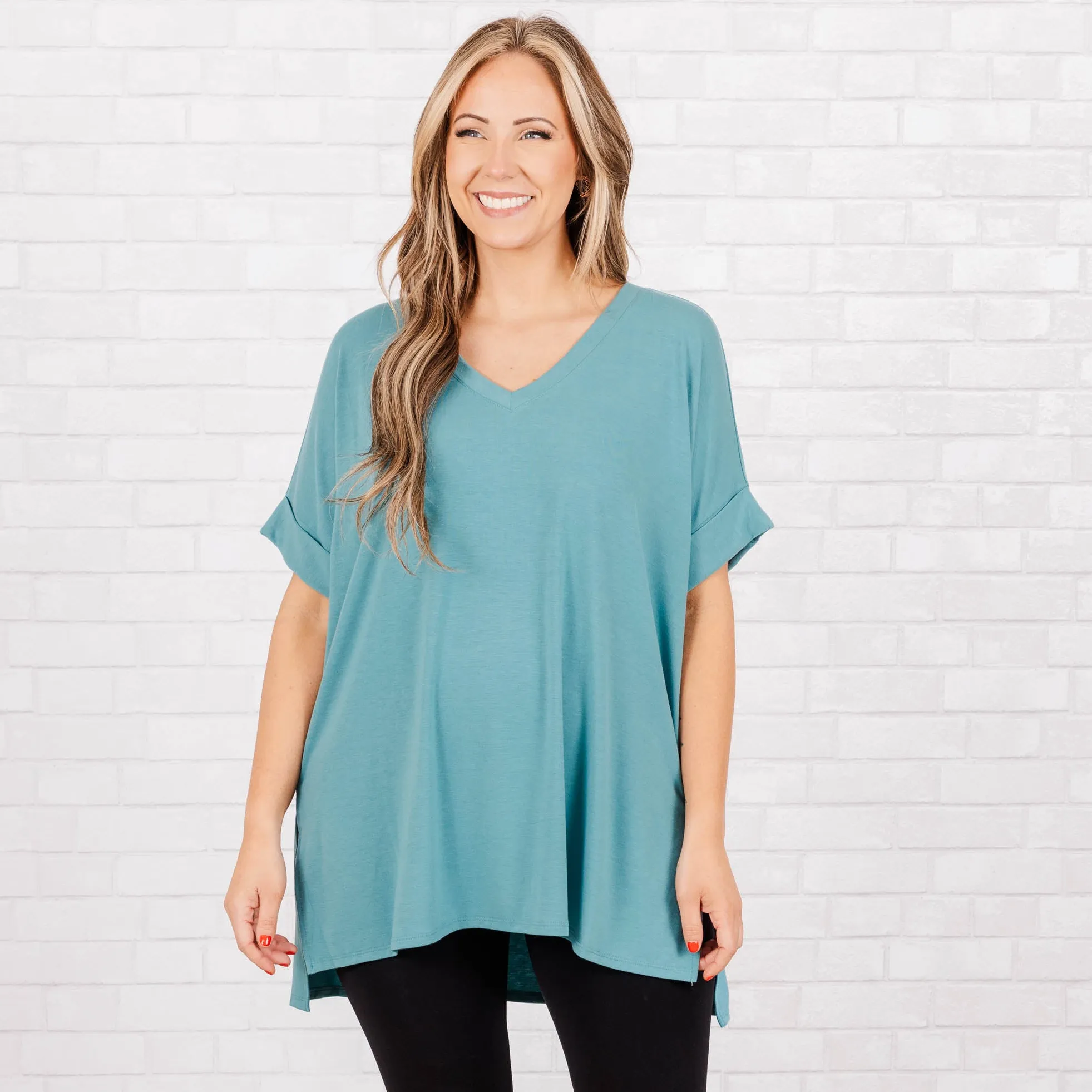 Comfy Travels Top, Dusty Teal