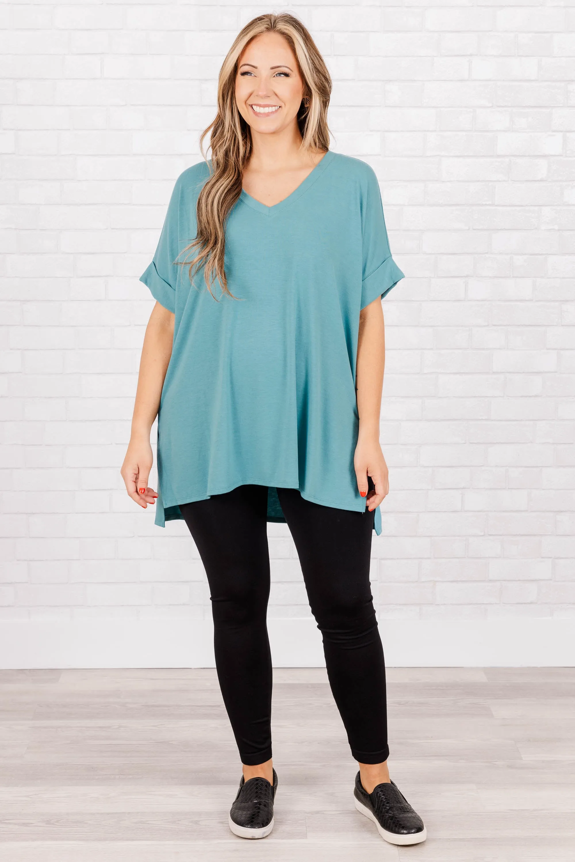 Comfy Travels Top, Dusty Teal