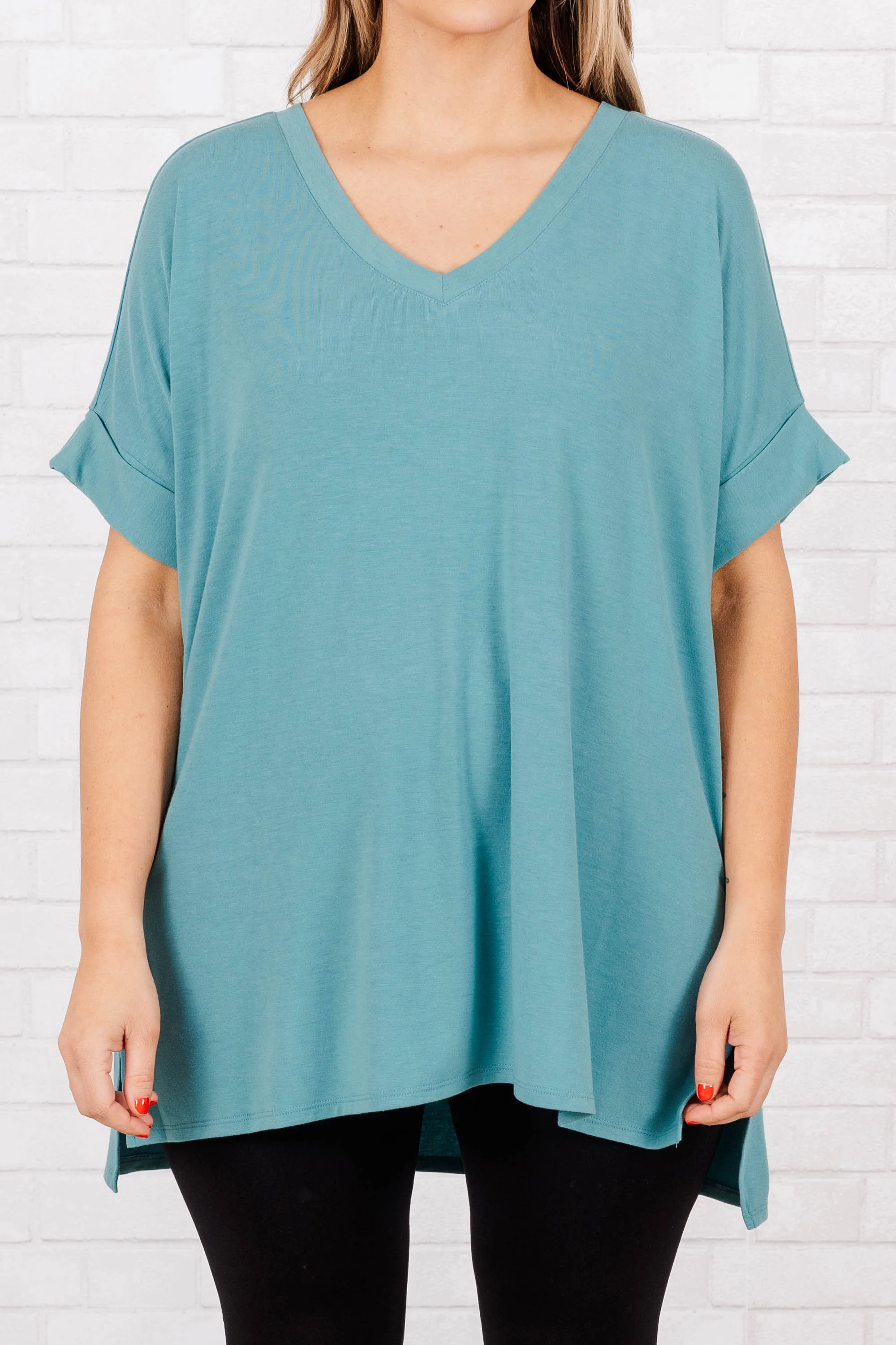 Comfy Travels Top, Dusty Teal