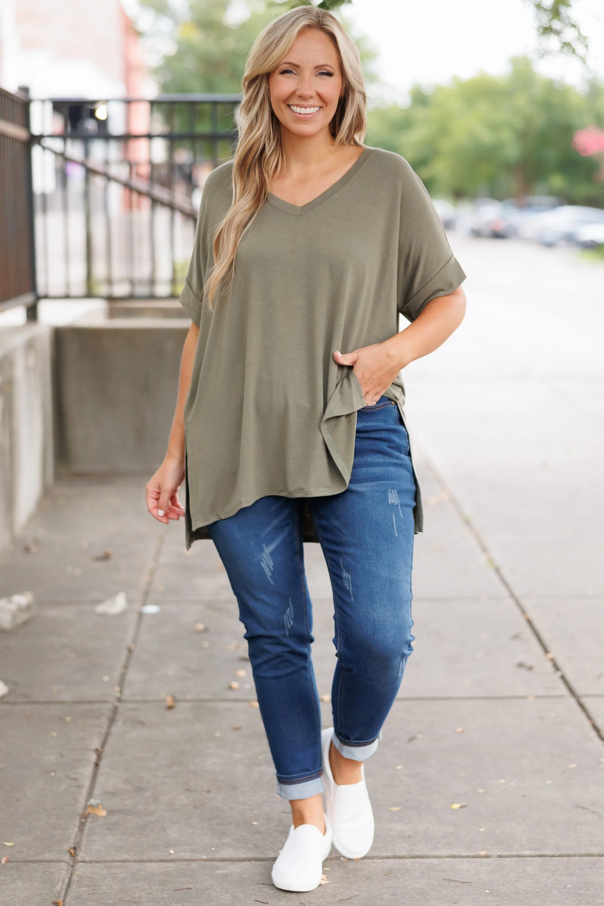 Comfy Travels Top, Light Olive