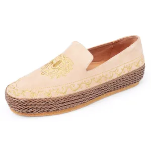 Cora In Cognac Kid Suede/Brown Woven Leather