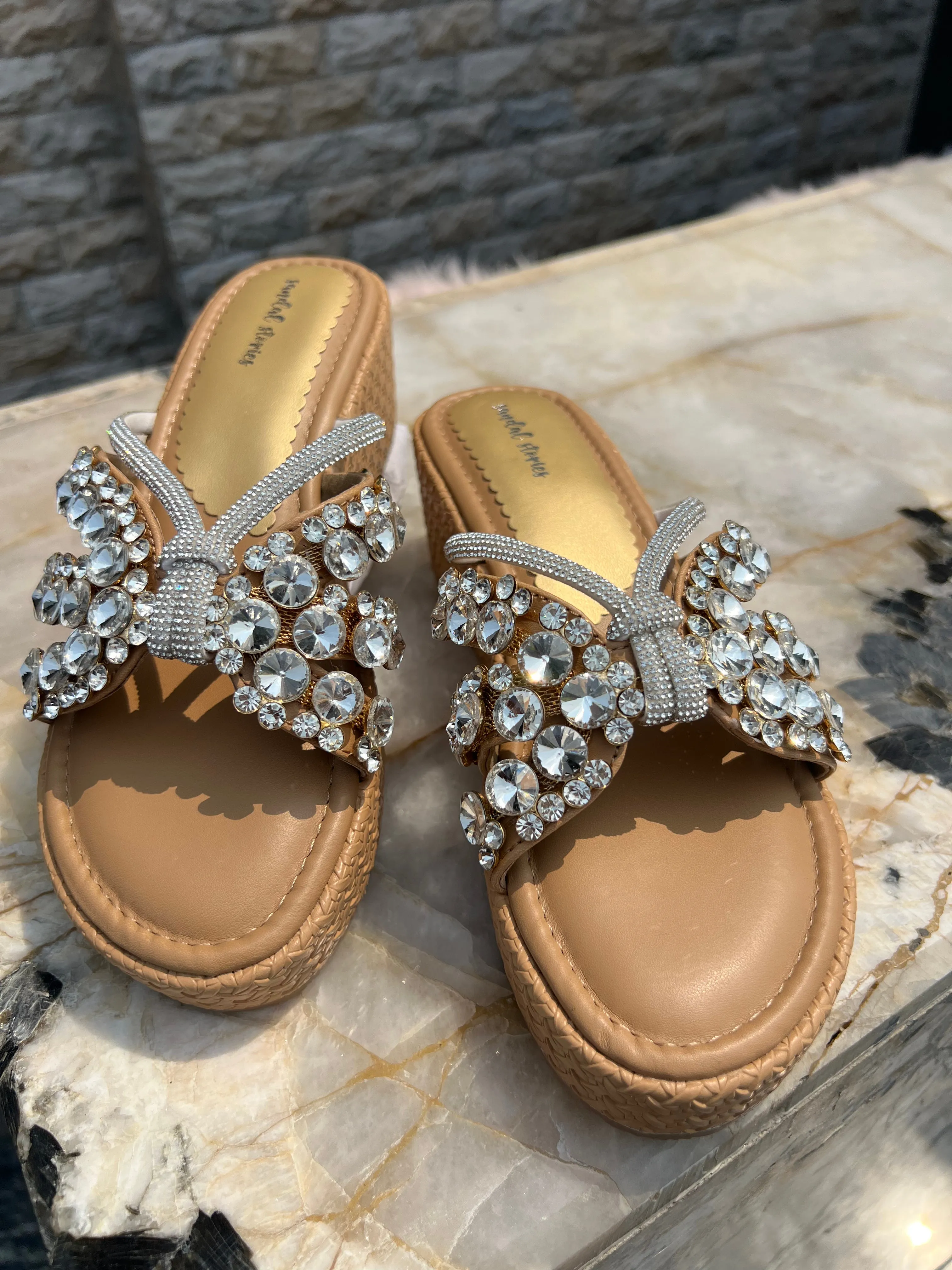 Crystal Bloom Wedge Heels