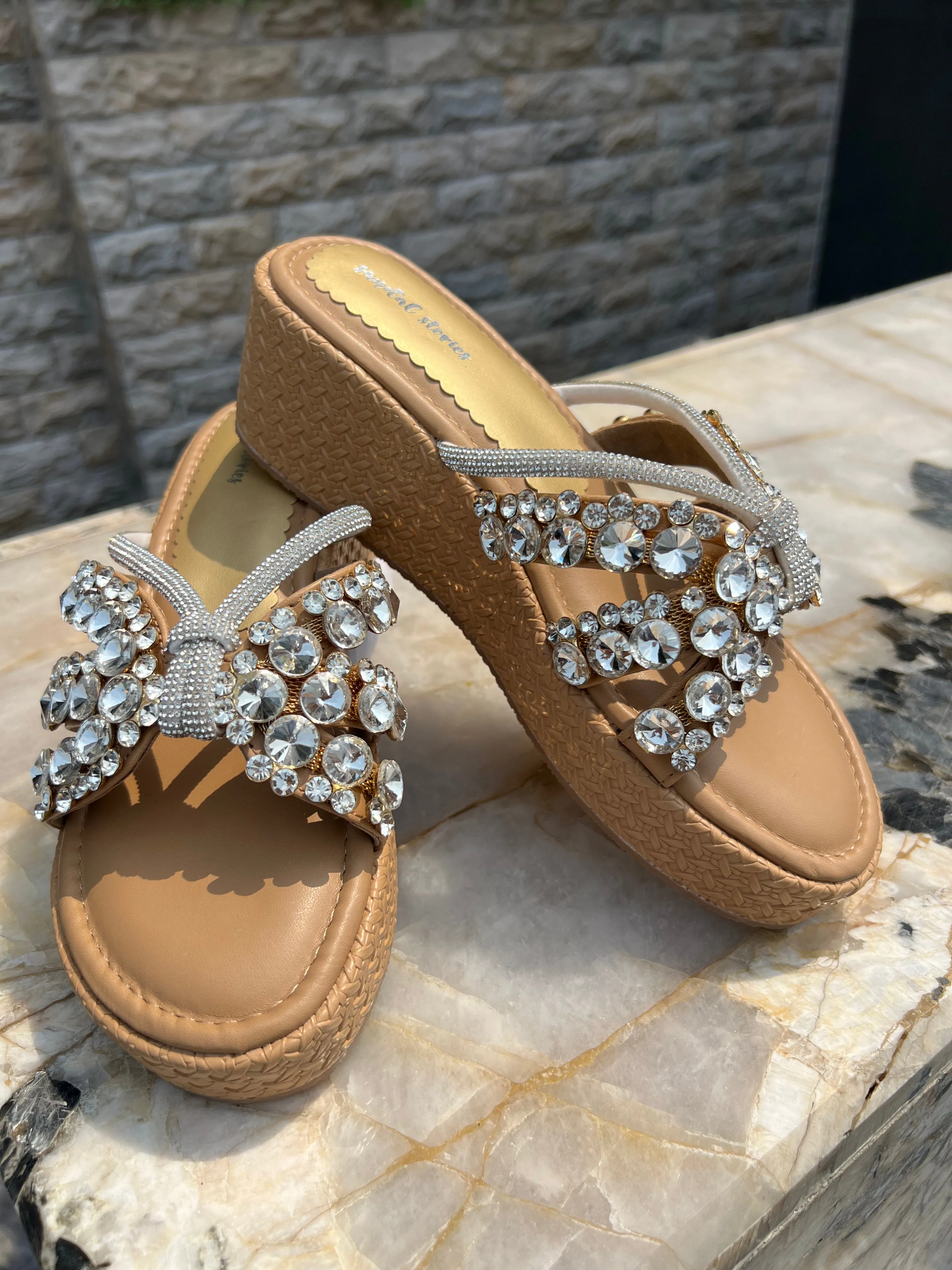 Crystal Bloom Wedge Heels
