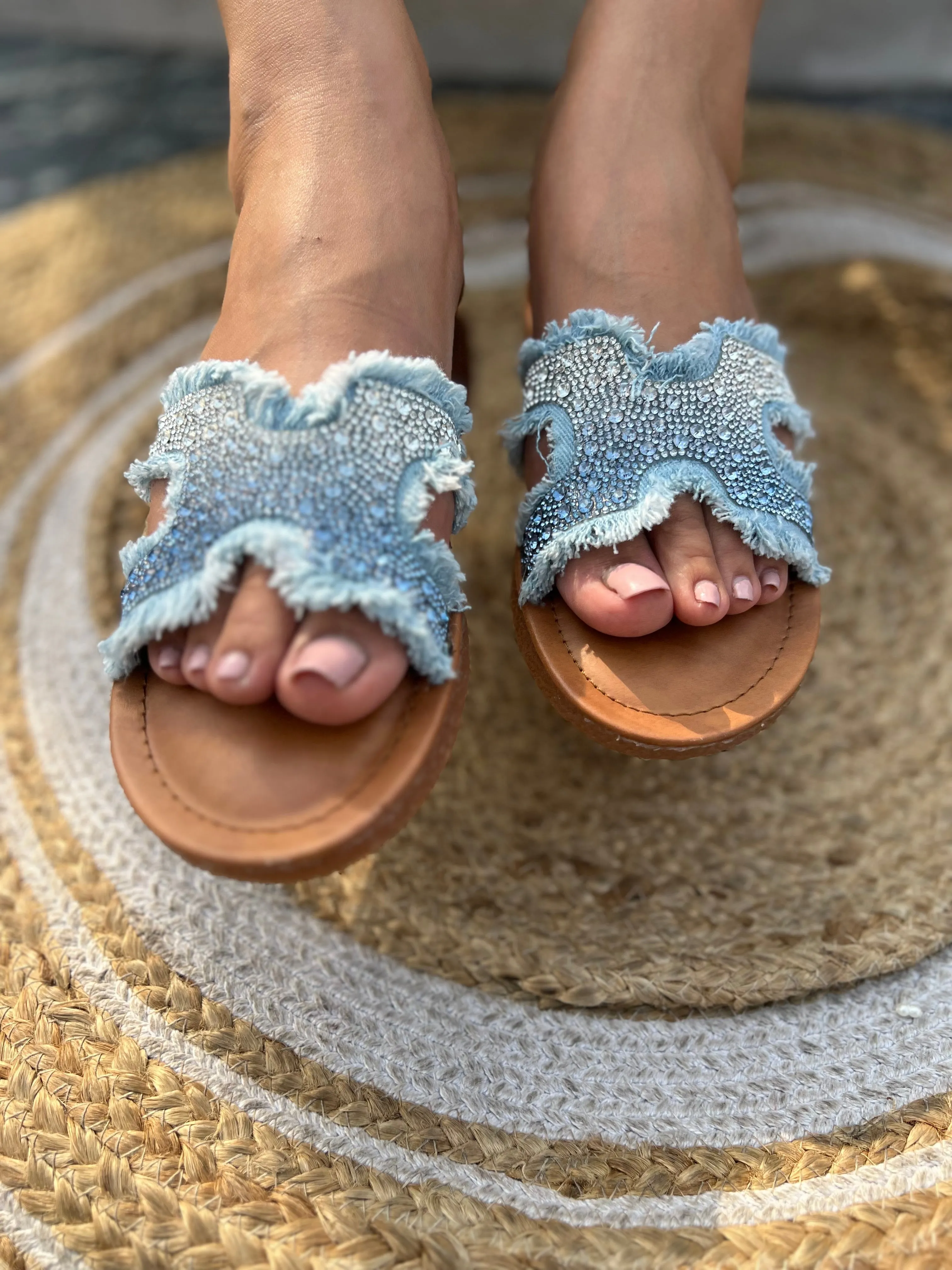 Crystal Denim Chic – Handcrafted Flats