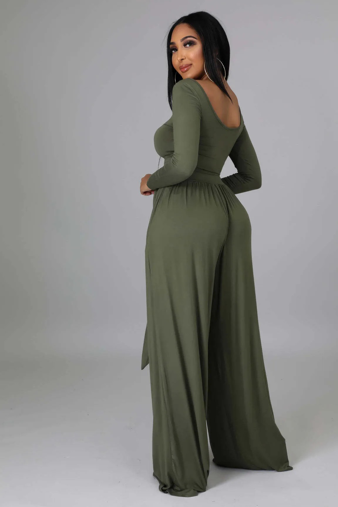 Elegant Round Neck Crop Top and Flowing Wide-Leg Trousers Two-Piece Set