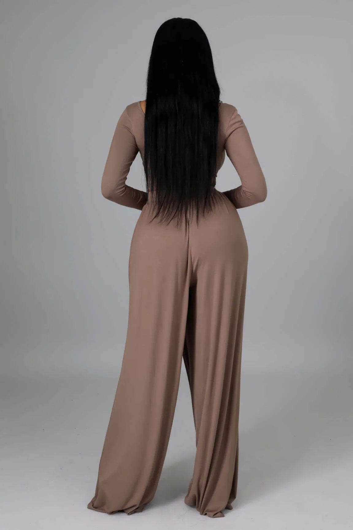 Elegant Round Neck Crop Top and Flowing Wide-Leg Trousers Two-Piece Set