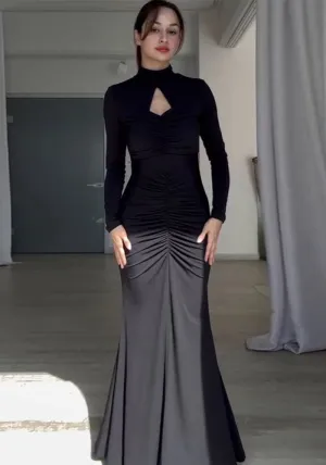 Elegant Slim-Fit Backless Bodycon Maxi Dress with Ruched Detailing