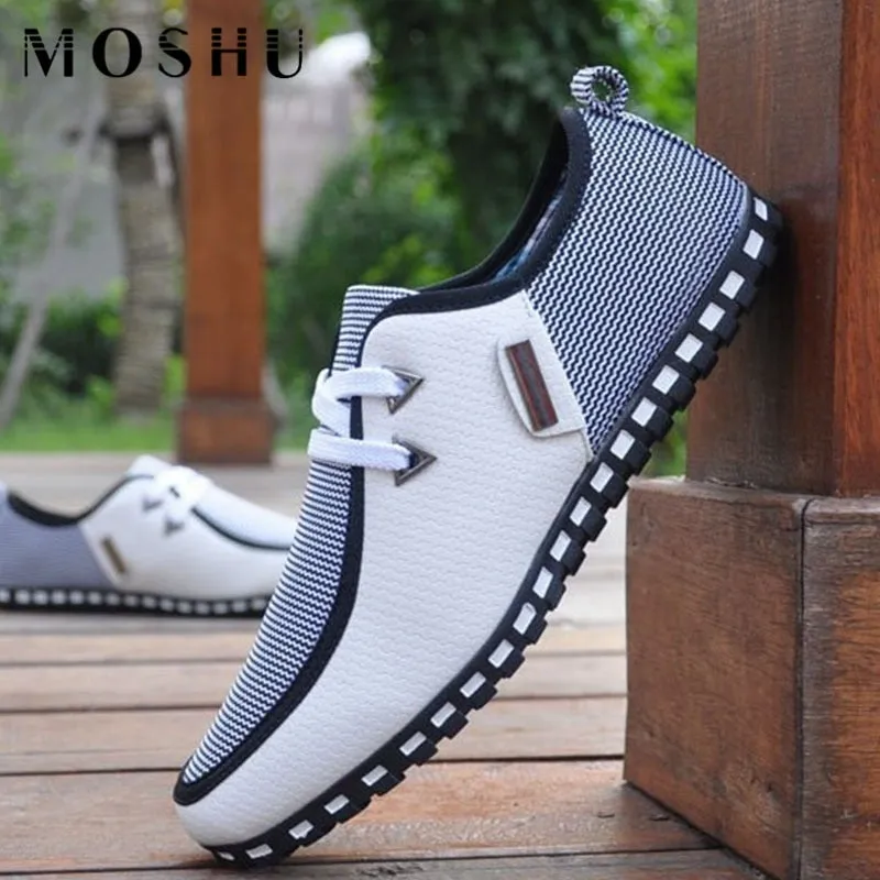 Fashion Summer Sneakers Men Leather Loafers Slip On Casual Shoes Male Flats White Driving Shoes SIZE 47 Trainers Zapatos Hombre