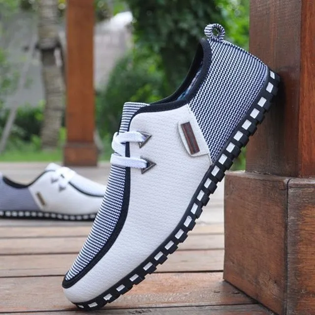 Fashion Summer Sneakers Men Leather Loafers Slip On Casual Shoes Male Flats White Driving Shoes SIZE 47 Trainers Zapatos Hombre