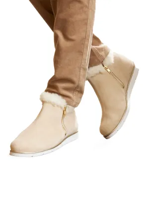 Faux fur trimmed leather boots