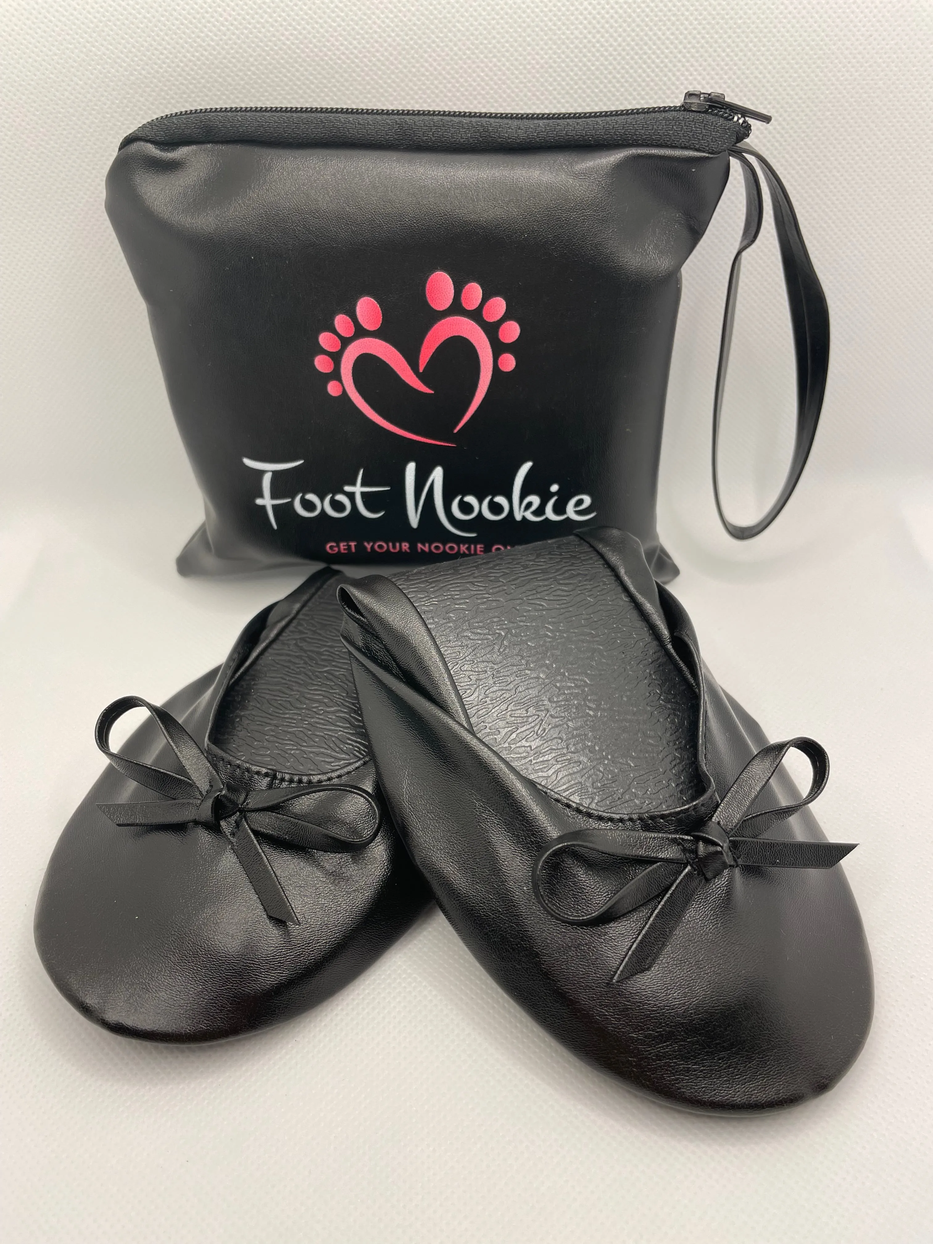 Foldable Ballet Slippers and Matching Bag - Black (Plain)