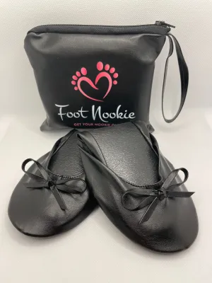Foldable Ballet Slippers and Matching Bag - Black (Plain)