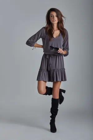 Frilled Hem Belted Relaxed Dress