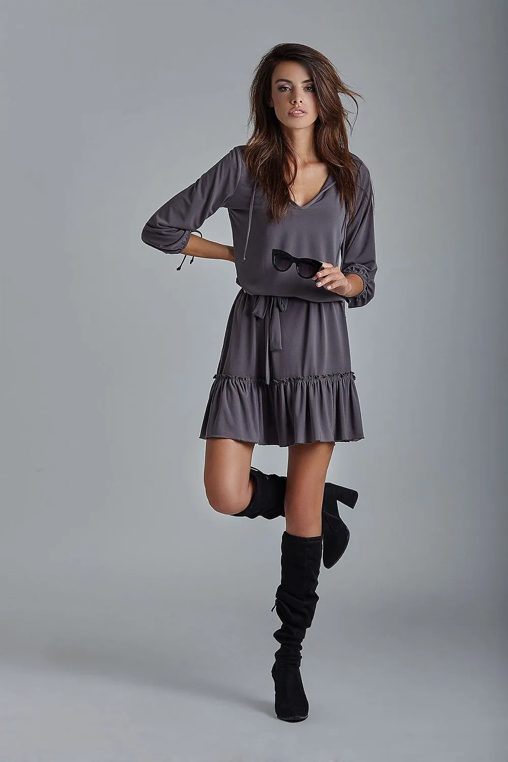 Frilled Hem Belted Relaxed Dress