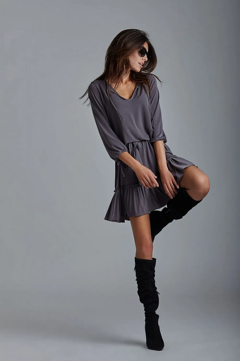 Frilled Hem Belted Relaxed Dress