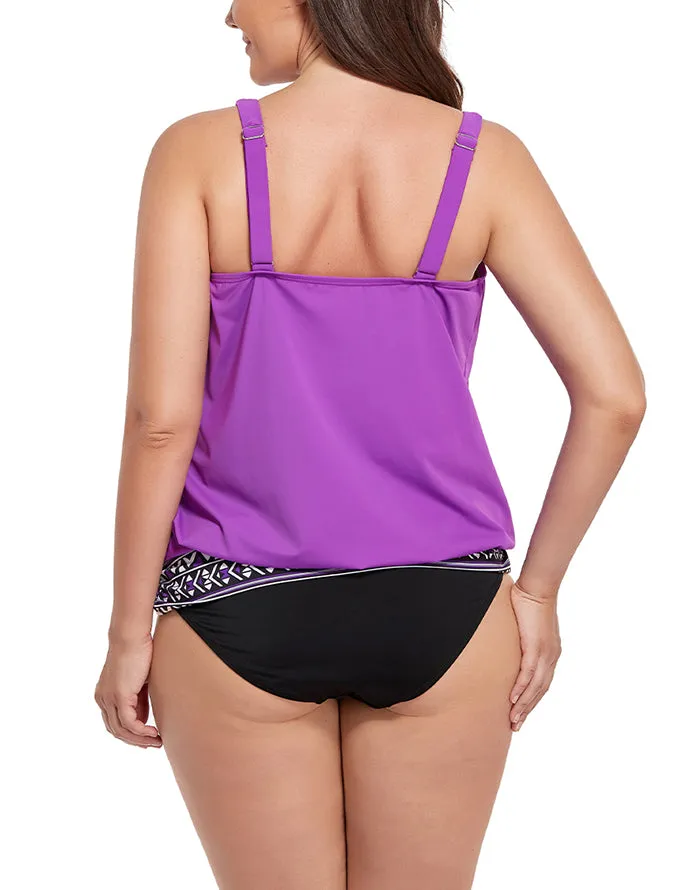FULLFITALL - Purple Loop Strap Blouson Tankini Set
